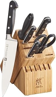 Professional S Knife Set with Block, Chef’s Knife, Serrated Utility Knife, 7 Piece, Bamboo