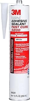 3M Marine Adhesive Sealant 5200FC Fast Cure, White, Flexible Bonds, Water-Resistant, 10 fl oz (295 mL) Cartridge, 1 Each