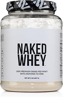 NAKED Whey 2LB 100% Grass Fed Whey Protein Powder - Only 1 Ingredient, Unflavored Whey Protein, NSF Certified, Undenatured, Gluten Free, Soy Free, No GMOs, No Preservatives