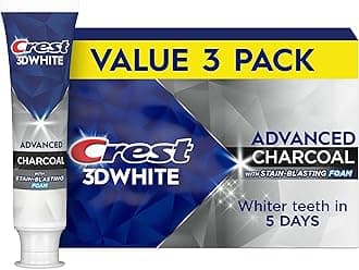 Crest 3D White Advanced Charcoal Teeth Whitening Toothpaste with Fluoride, 3.3 oz, Pack of 3