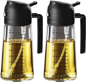 TrendPlain 16oz/470ml Glass Olive Oil Sprayer for Cooking – 2 in 1 Olive Oil Dispenser Bottle for Kitchen Gadgets and Air Fryer Accessories, Salad, BBQ - 2 Black