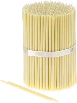 Danilovo Thin Taper Beeswax Candles - Honey-Scented, Decorative Candles Ideal for Birthday Decoration or Church Prayers - White Drip Free, Tall & Smokeless Pack of 200 pcs, 7.1 x 0.24 inch