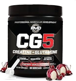 PMD Sports CG5 - Premium Creatine and L Glutamine Powder - Maximum Strength Power Recovery, Build Lean Muscle, Increase Performance - Pre-Workout and Post Workout - Cherry Vanilla Slush (30 Servings)