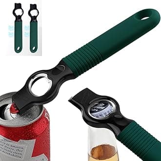 2-Pack Magnetic Beer Bottle Opener & Soda Can Opener, 2-in-1 Bottle Opener and Can Tab Opener Tool for Bartender, Long Nails, Arthritis, Silicone Handle with Build in Magnet - Dark Green