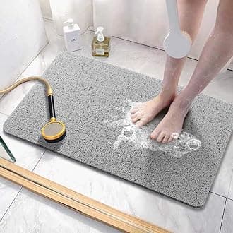 Asvin Soft Textured Bath, Shower, Tub Mat, 47x16 Inch, Phthalate Free, Non Slip Comfort Bathtub Mats with Drain, PVC Loofah Bathroom Mats for Wet Areas, Quick Drying