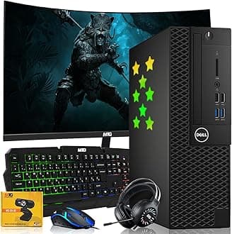 Dell Desktop PC Gaming Bundle - Core i7, 16GB RAM, 512GB SSD, 27-inch Curved Monitor, AMD RX 550, RGB Keyboard with AI-Enabled Copilot Key, Mouse, RGB Headphone, Webcam, Wi-Fi, Win 11 Home (Renewed)