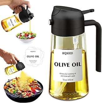 2 in 1 Glass Oil Sprayer & Dispenser, 470ml Olive Oil Spray Bottle for Kitchen, Cooking, Salad, Baking, Frying, BBQ