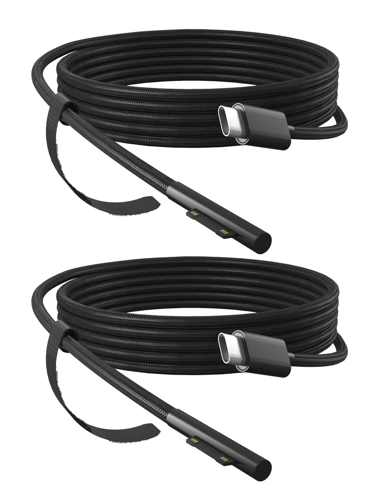 P45W 15V 3A Compatible with Microsoft Surface Pro 3/5/6/7Go3/2/1 Laptop 4/3/2/1 Type-C to Surface Nylon Braided Cable Power Supply USB-C Charger Cable - 2-Pack Black 6.6ft
