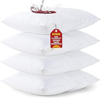 Utopia Bedding 8 Pack Waterproof Pillow Protectors with Zipper Queen Size (White), Bed Bug and Dust Mite Proof Pillow case Covers, Moisture Wicking Pillow Encasements 20 x 28 Inches