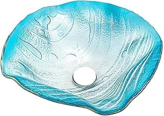 Blue Luxury Decorative Basin,Counter Washing Bowl Basin, Bathroom Artistic Glass Basin,12L Modern Tempered Vessel Sink