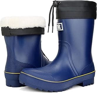 Rain Boots for Men, Waterproof Warm Rubber Boots Mens Garden Boots, Comfort Mid-Calf Lightweight Adjustable Raining Shoes, Elastic Chelsea Ankle Rain Boots Fishing Shoes for Yard Farm Outdoor Work