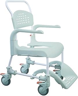 Etac Clean Shower Commode Chair – Comfortable, Secure & Easy to Use Commode with Open Rear Design, Removable Armrests, Slide Away Footrest, & Lockable Castors for Safe Transfers