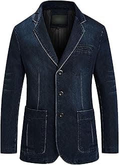 SWJGLITTR Mens Two Button Denim Suit Jacket Slim Fit Autumn Blazer Sport Coat Lapel Vintage Jean Suits Jackets