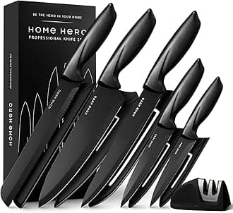 Ultra-Sharp Stainless Steel Kitchen Knife Set - Chef Knives Set (5 Knives, 5 Sheath, Sharpener - Black)