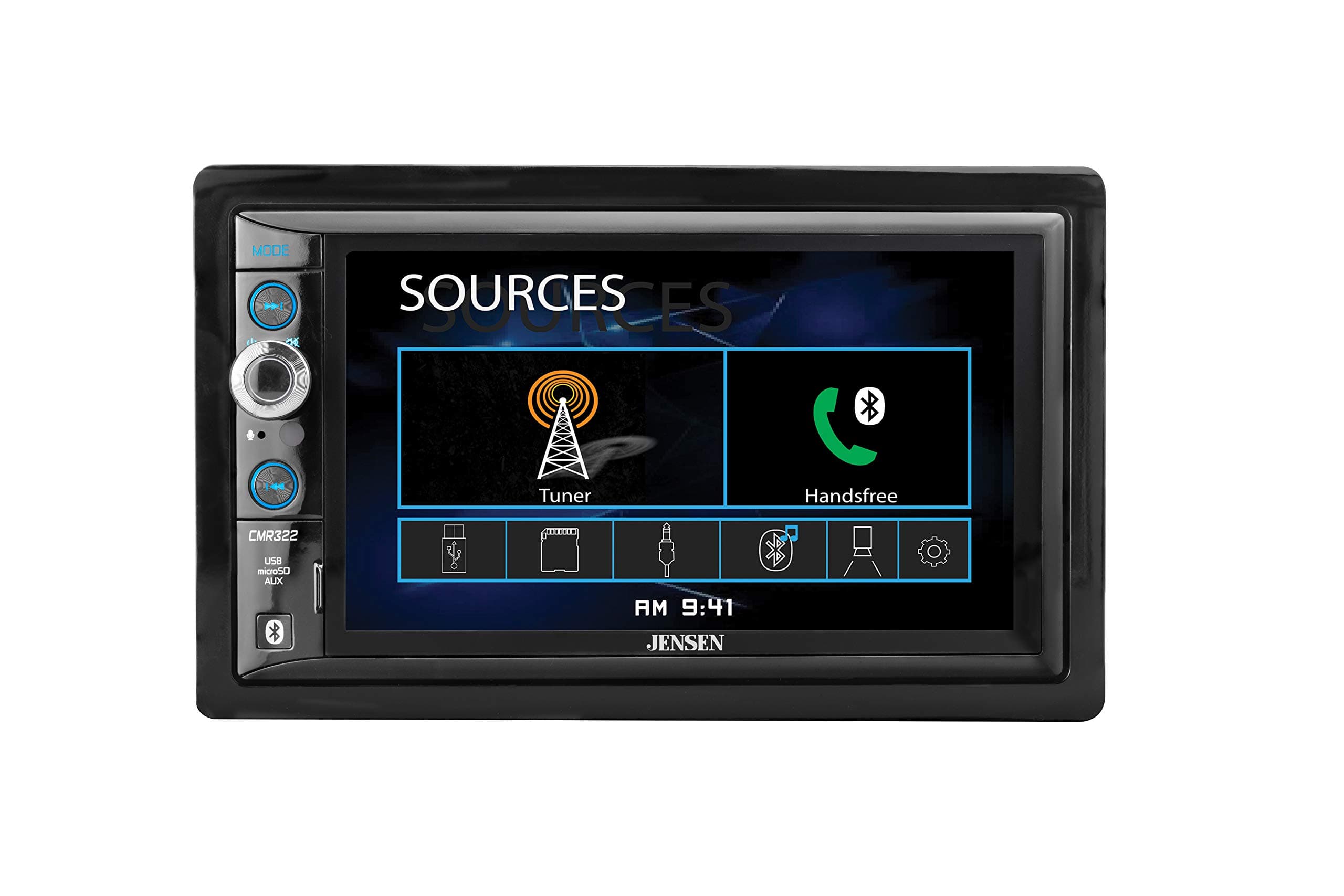 JENSEN CMR322 Double DIN Car Stereo Digital Receiver with 6.2-inch LED Backlit LCD Multimedia Touch Screen Built-in Bluetooth/MP3 & FLAC/USB & microSD