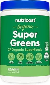 Organic Super Greens Powder (30 Servings) - Superfood Supplement Drink Mix (30 Servings, No Flavor Added)