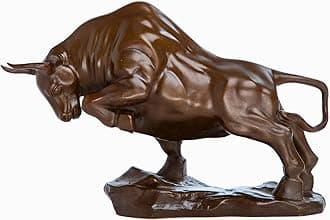 Bronze Bull Sculpture - Pure Copper Charging Bull/Cow/Ox Figure and Statue Handmand Collectable Art Decor - Raging Bull Figurine for Office& Home Decorations and Gift (L:9.3in Brown)