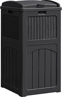 YESHOMY 30 Gallon Resin Outdoor Trash Can, Hideaway Waterproof Patio Garbage Bin, Black