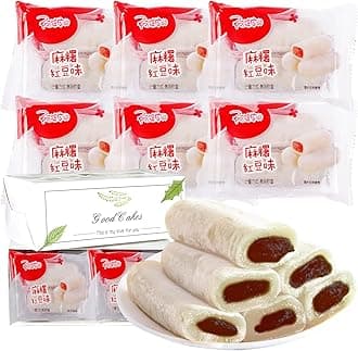 KWOLYKIM 6pcs Mochi Rice Cake, Red Bean Paste Rice Cake Traditional Pastry Snack and Dessert Mochi Individually Wrapped Asian Snacks Gift Box 12.69oz