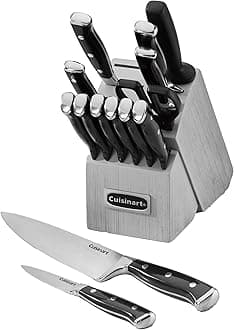 15-Piece Knife Set with Block, High Carbon Stainless Steel, Forged Triple Rivet, Black/Gray C77BTR-15PG