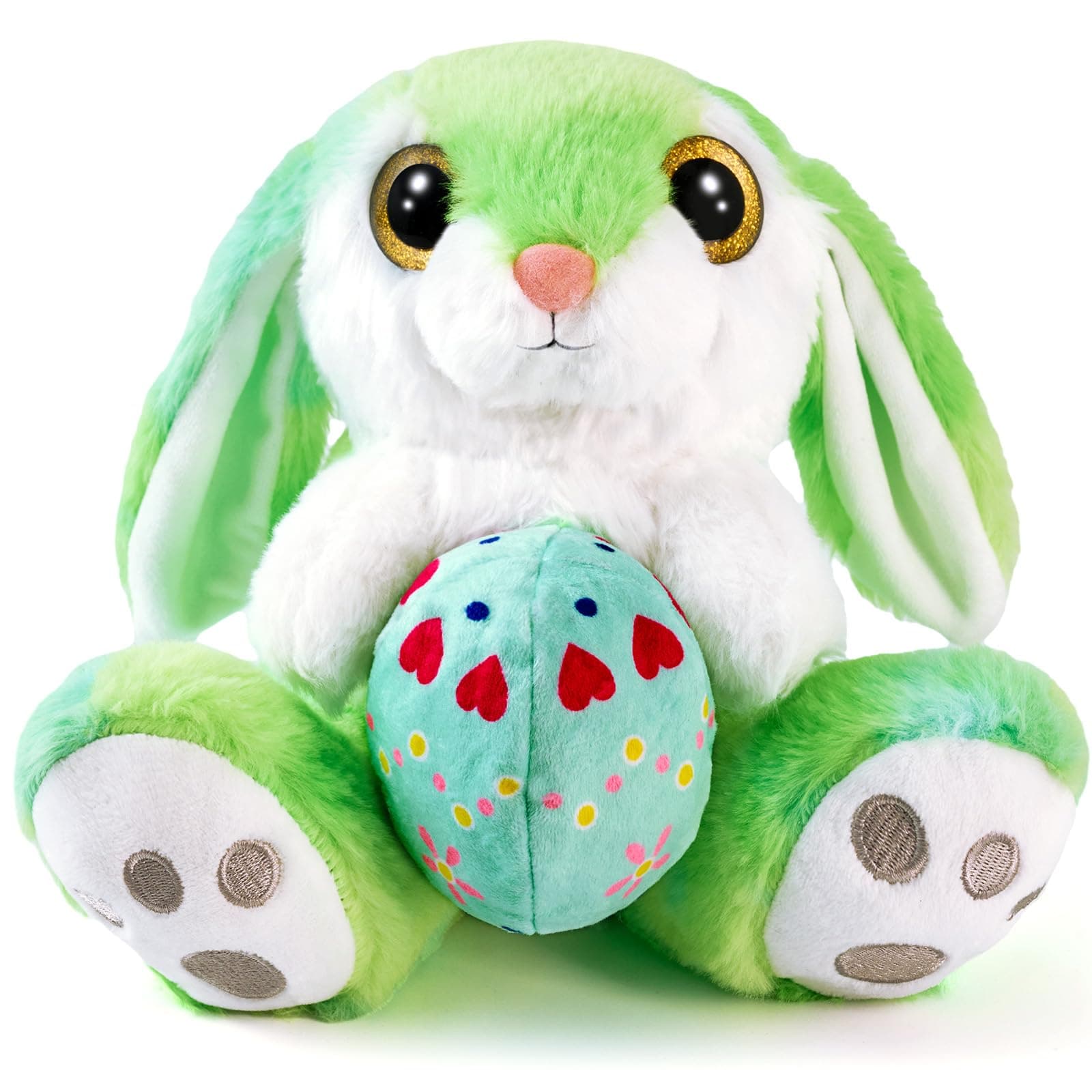 HO-EF Easter Plush Bunny with Egg(Reversible), 8.5" Bunny Stuffed Animal with Floppy Ears, Sitting Rabbit Bunny Plush Toy Great Gift for Kids Girls Boys Friend Birthday Decoration (Green)