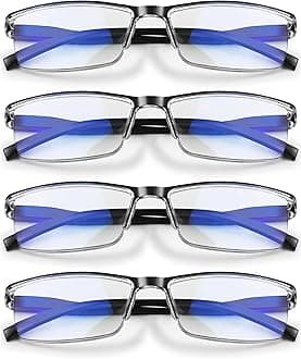 4 Pack Reading Glasses Men - Readers for Men Classic Style, Spring Hinges, Sturdy and Durable, Blue Light Protection Cheaters +3.00