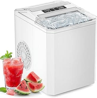 Sweetcrispy Countertop Ice Maker, Portable Ice Machine Self-Cleaning, 9 Cubes in 6 Mins, 26 lbs/24Hrs, 2 Sizes of Bullet Ice for Home Party Office