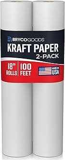 Bryco Goods 18”x1200” (100’) White Kraft Paper Roll - Pack of 2 - Easel Paper for Arts & Crafts, Floor Covering, Packaging, Gift Wrapping, Bulletin Boards - Made in The USA