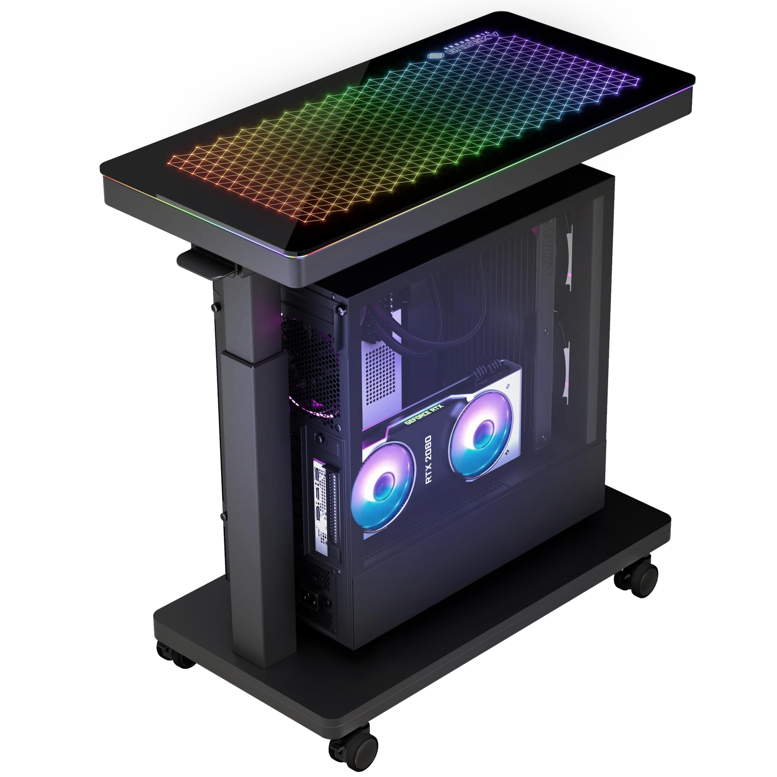 - EUREKA ERGONOMIC Height Adjustable Computer Tower Stand, Illuminated Glass Panel PC Stand w/RGB Lights, 2-Tier CPU Holder Cart Under Desk, PC Floor Stand for Office Gaming, APP Control
