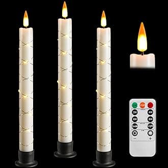 Da by 3 Flameless Window Candles with Remote Control & Timer, Battery Powered Surround Fairy Lamp, 9.6" Christmas Candle, Free 3 Black Bases for Home, Festive, Christmas, Wedding & Event Decoration
