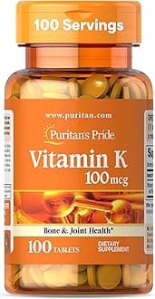 Puritan's Pride Premium Vitamin K 100mcg, Dietary Supplement for Bone, Joint, and Blood Clotting Health Support, 100 Day Supply, 100 Tablets
