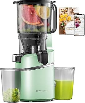 AMZCHEF Juicer Machines, 5.8" Extra Self-Feeding Cold Press Juicer for Whole Vegetable & Fruit, Juice Extractor Machine with Large Auger & Triple Strainers, Easy to Clean, High Juice Yield, Green