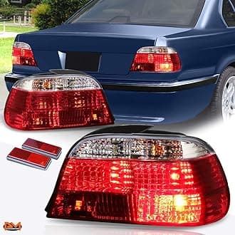 Compatible with BMW E38 7-Series 95-01 Pair Red/Clear Lens Tail Light Rear Stop/Reverse Lamp