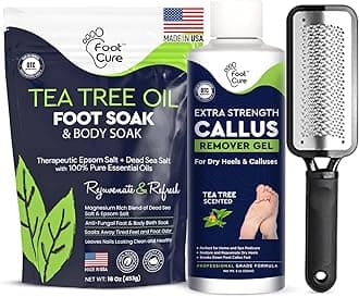 Tea Tree Foot Soak, Callus Remover Gel - Extra Strength Callus Remover Gel & Foot Soak With Epsom Salts For Calluses, Dry Cracked Heels, Toenail Fungus & Odor - Pedicure for Tired Feet