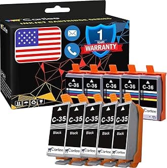 Cartlee Compatible Ink Cartridge Replacement for Canon PGI-35 CLI-36 High Yield Ink Cartridges for PIXMA iP100, PIXMA iP110 (5 Black, 5 Color)