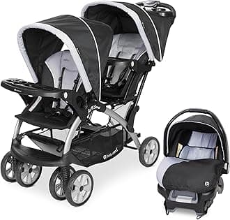 Infant and Toddler Double Stroller & Car Seat Combo, 2 Pc Set, Stormy - Portable and Lightweight Stroller Duo and Car Seat Travel System Tandem
