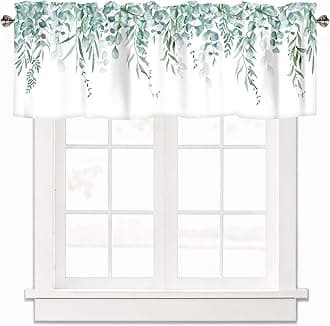 AYTTBIS Green Eucalyptus Leaves Curtain Valance for Windows Watercolor Rod Pocket Window Treatments 1 Panel Short Curtains for Kitchen Windows Bathroom Bedroom,42 x 12 Inch