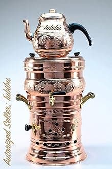 Tubibu Samovar Tea Pot Set Charcoal Handmade Real Copper Samovar (Copper, Lage)