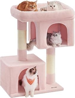 Feandrea Cat Tree, 40.6-Inch Cat Tower, Plush Condo for Extra Large Cats up to 44 lb, Large Perch, 2 Caves, Scratching Post, Jelly Pink UPCT614P01