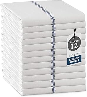 LANE LINEN Kitchen Towels Set - 100% Pure Cotton Dish Towels for Kitchen, Super Absorbent Kitchen Hand Towel, Blue Tea Towels, Soft & Durable Dish Cloths, Pack of 12 – 15”x25”, Blue Stripe