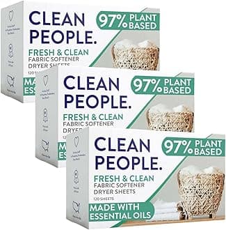 THE CLEAN PEOPLE The Clean People Fabric Softener Sheets - Dryer Sheets - Soften & Eliminate Static - Vegan Clothes Softener with Essential Oils - Fresh 3 Pack