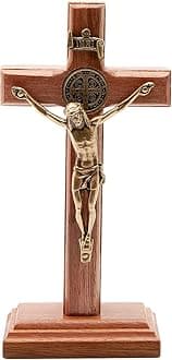 Wall and Table Wood Cross Crucifix (5 inches - Antique Gold)