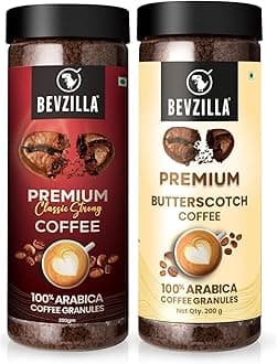 Bevzilla 200g Classic & 200g Butterscotch Flavoured Instant Coffee Powder | Perfact For Espresso, Latte & Cappuccino | Hot & Cold Brews