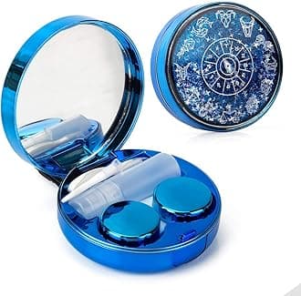 ofone Contact Lens Case, Bling Constellations Contact Cases with Tweezers Remover Tool Mirror Solution Bottle Portable Contact Lenses Storage Container Kit for Travel (Blue)
