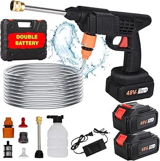 Pivalo 48V Cordless High Pressure Washer with Adjustable 3 in 1 Nozzle, 5M Hose Pipe, Dual 12000 mAh Battery and Foam Cannon Portable Water Sprayer Gun Machine for Car Washing & Bike Cleaning (Random)