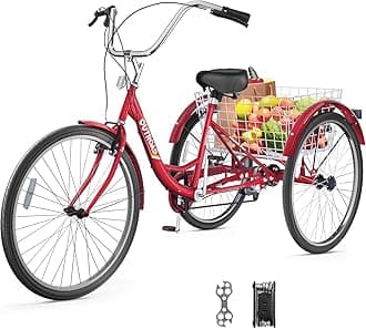 7 Speed Adult Tricycle, 24/26 Inch 3 Wheel Bikes with Large Basket, Cruiser Bike for Women/Men/Seniors, Adult Trike for Outdoor/Shopping/Recreation/Picnic