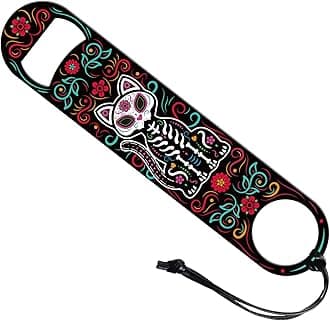 GLOBLELAND Cat Skeleton Stainless Steel Bar Bottle Opener 7x1.5" Flat Bottle Opener Bar Key Gift for Home Kitchen Bar Restaurant Club