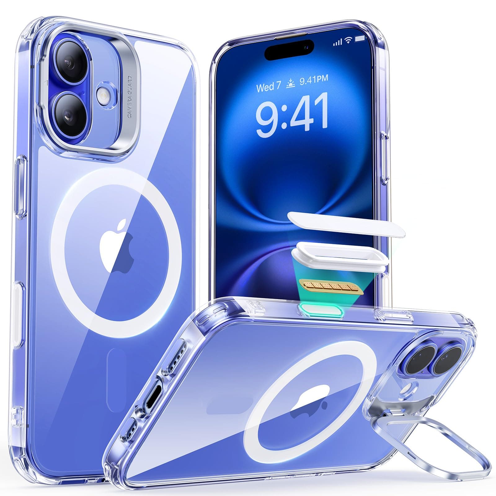 for iPhone 16 Plus Case Cover, Camera Control Capture Button, Built-in Stash Stand Phone Case, Compatible with MagSafe, Military-Grade Protective Case, Classic Series, Clear