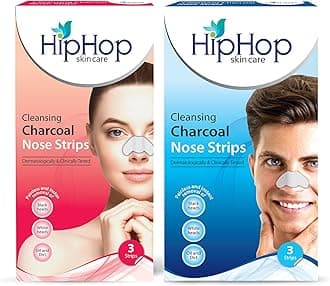 HipHop Skincare Charcoal Nose Strips Combo for Men & Women, Blackhead & Whitehead Remover, Pore Cleanser - Pack of 2 (3 Strips each)