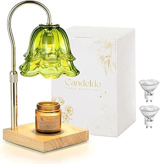 Candle Warmer Lamp with Timer: Green Flower Candle Warming Lamp with 2 Bulbs Height Adjustable Wax Warmer Dimmable Bedroom Decor Mothers Day Gift for Women